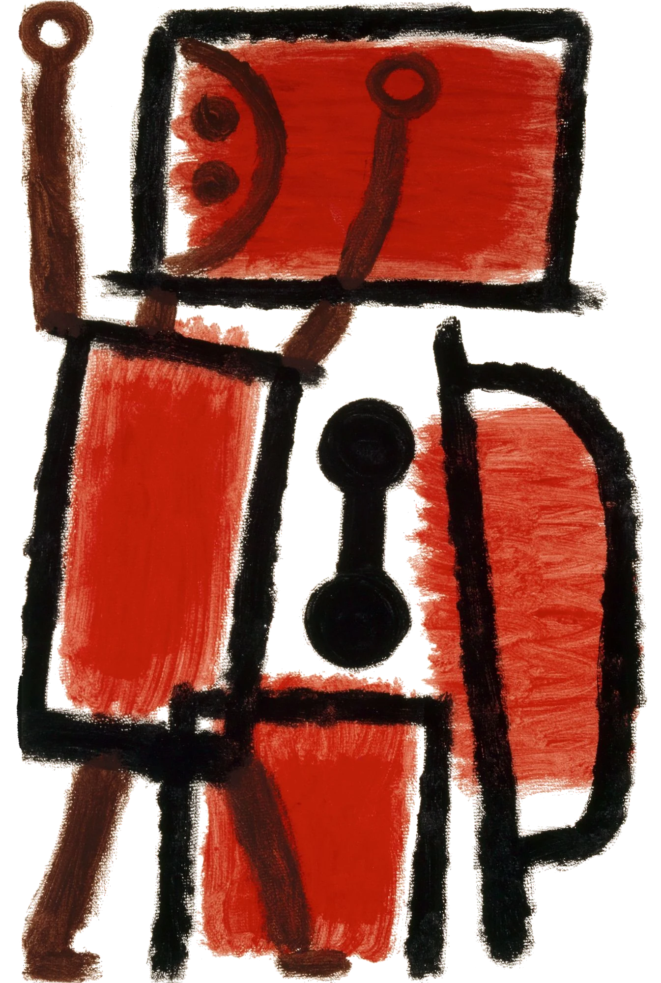 Painting of an abstract red and black figure